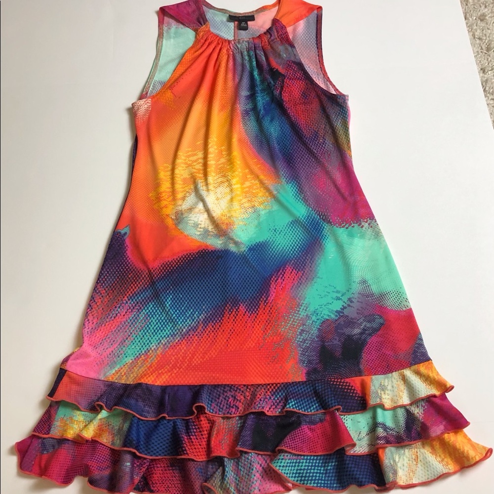 R & K Sleeveless dress with ruffled hem.